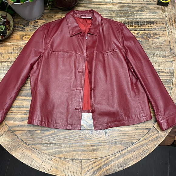 Newport News Jackets & Blazers - Vintage Red Leather Lined Jacket